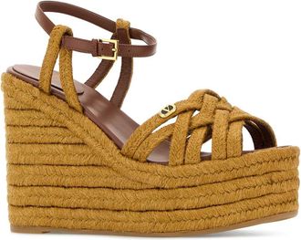 Valentino Garavani Womens Mustard Raffia Vlogo Signature Wedges Senapetobacco Espadrillas Espadrilles