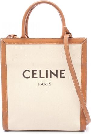 Celine Brown White Canvas Leather Tote Bag (Pre-Owned)