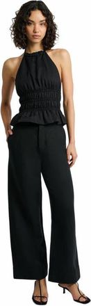 Onia Air Linen Smocked Halter Top in Black at Nordstrom, Size Xx-Large