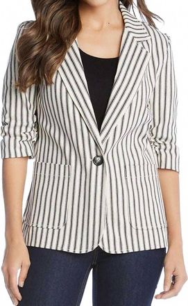 Karen Kane Ruched Sleeve Jacket In Stitched Stripe