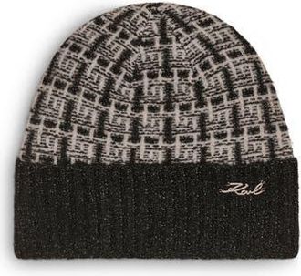 Karl Lagerfeld Tweed Shine Beanie in Black at Nordstrom Rack, Size One Size Oz