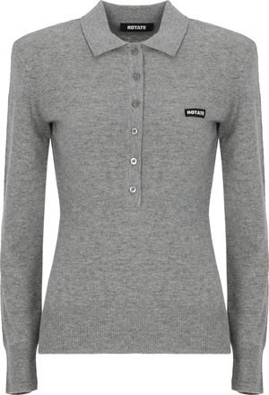 Rotate Gray Structured Long-Sleeved Polo With Padded Shoulders