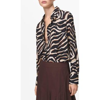 Mango Dot Print Button-Up Shirt in Black at Nordstrom, Size 4