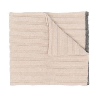Brunello Cucinelli Ribbed Cashmere Scarf with Contrast Stripe - male - Brunello Cucinelli - Winter Scarves - Beige - ONE SIZE - Accessories
