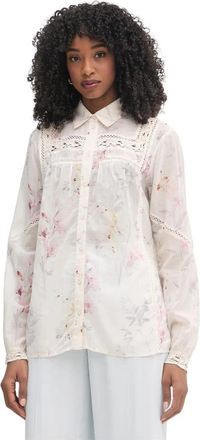 Fracomina Regular Fit Floral Shirt - Dames - Overhemden - Wit - XS - Katoen - Overhemden