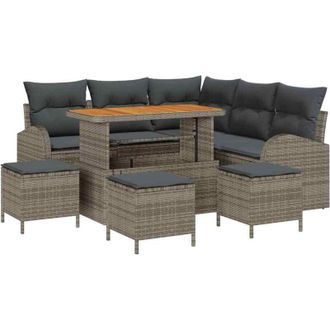 vidaXL Conjunto De Sof&aacute; De Jard&iacute;n Con Coj&iacute;n Con Almohada 9 Pcs Gris Vidaxl