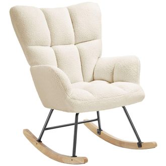 TecTake Rocking Chair Torve Plush Padding, Quilted Pattern, Wooden Runners in Beige