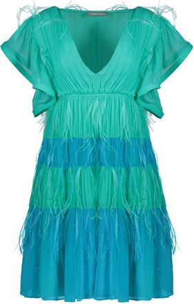 Alberta Ferretti V-hals Geplooide Jurk - Dames - Korte kleedjes - Groen - S - Kleedjes