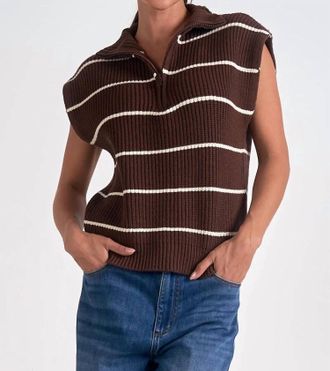 Elan Stripe Zip Sweater In Brown
