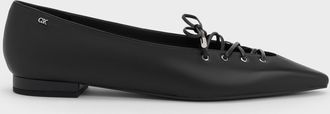 Charles & Keith Jianna Leather Lace-Tie Flats