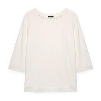 Fiorella Rubino Tops, Dames, Wit, XS, Katoen, Katoenen T-shirt met Strass en Studs