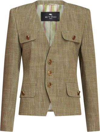 Etro slub-effect single-breasted jacket - women - Viscose/Viscose/Acetate/Polyester - 42 - Green