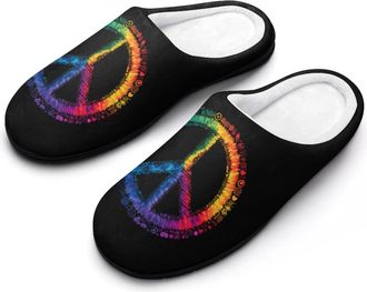 Generic Peace Sign Tie-Dye Mens Slippers Comfortable And Non-slip Cotton Slipper Shoe for House
