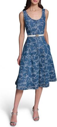 Karl Lagerfeld Sleeveless Belted Denim Dress in Medium Indigo at Nordstrom, Size 10