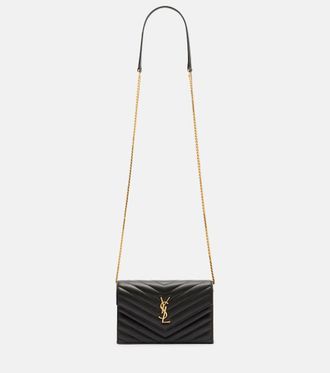 Saint Laurent Cassandre matelasse envelope leather wallet on chain
