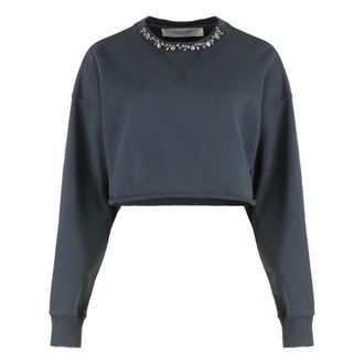 Golden Goose Sweatshirts, female, Black, Size: XS Cropped Cotton Sweatshirt with Crystals