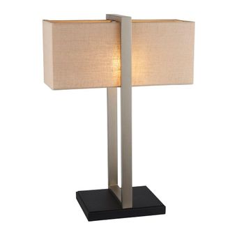 Loops Satin Nickel Framed Table Lamp Light & Rectangular Linen Shade - Matt Black Base in Metallics