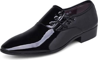 Generic Shoes Dress Oxford for Men Lace Up Round Toe Patent Leather Faux Leather Anti-Slip Block Heel Low Top Resistant Non Slip Party(Black,10.5 UK)
