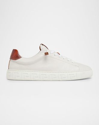Versace Men & apos;s Snake-Effect Leather Greca-Sole Low-Top Sneakers