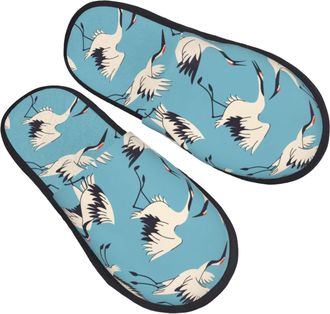 Generic Cotton Slippers Cranes Birds Pattern Breathable Slipper Warm Indoor Shoes For Holiday Women Ladies L