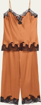 Natori Lolita Lace-Trim Silk Charmeuse Crop Pajama Set