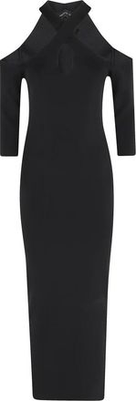 Federica Tosi Abito Lungo Scollo Incrociato - Dames - Kleedjes - Zwart - S - Nylon - Kleedjes