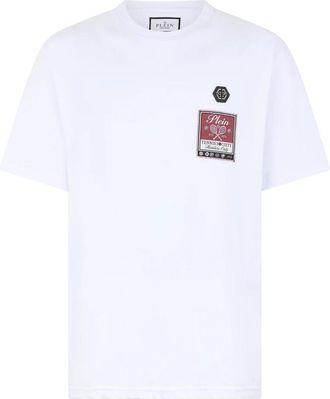 Philipp Plein T-shirt met ronde hals Tennis Society Label - Heren - T-shirts - Wit - XL - Katoen - Tops