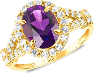 MAX + STONE Solid 10k Yellow or White Gold Oval Cut Gemstone Halo Birthstone Ring