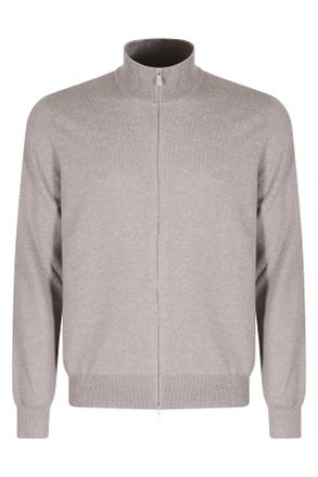 Tagliatore Dove Grey Full-Zip Merino Wool Turtleneck