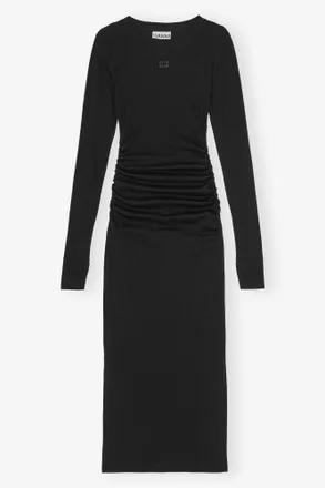 Ganni Black Ribbed Long Dress - Size XXS Organic Cotton