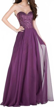 Alyce Paris Strapless Embellished Chiffon Gown In Purple