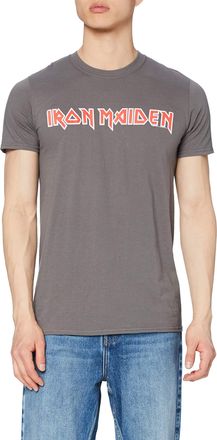 Iron Maiden Mens Classic Logo Short Sleeve T-Shirt, Grey (Charcoal), Medium