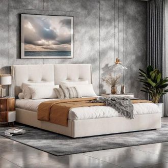 OEM Cama 160x200 Cm - 250205qlt - Led - Hidr&aacute;ulica - Contempor&aacute;neo - Terciopelo - Marco De Cama Para Adultos 160x200 Cm - Beige