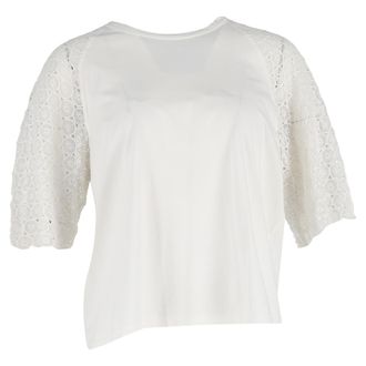 Chlo&eacute; Chlo&eacute; Korte Mouw T-Shirt met Kant in Witte Katoen