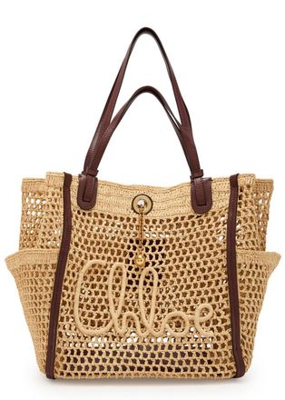 Chlo&eacute; Iconic Logo Leather and Raffia Tote bag - Sand - One Size