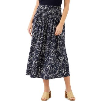 Karen Kane Floral Smocked Waist Cotton Midi Skirt in Print at Nordstrom, Size X-Large