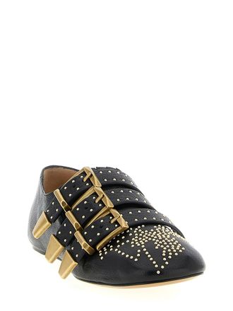 Chlo&eacute; Womens Black Lamb Leather Ballet Flats