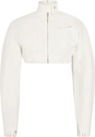 Jacquemus Jassen, Dames, Wit, S, Denim, Denim Jas met Ritssluiting