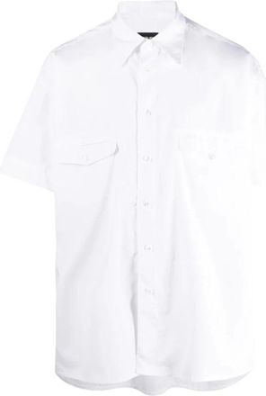 Giorgio Armani Elegante Witte Korte Mouw Shirt - Heren - Korte mouwen Overhemden - Wit - 2XL - Katoen - Overhemden