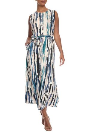 Maggy London Tie Dye Stripe Sleeveless Dress in Whisper White/Washed Indigo at Nordstrom, Size 12