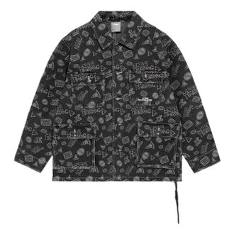 Li-Ning Skateboard Series Full Print Loose Washed Denim Jacket Black Grey AJDS047-4