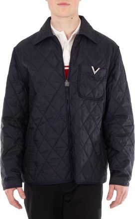 Valentino Metallic V Quilted Shirt Jacket, Brand Size 48 (US Size 38)