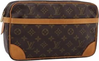Louis Vuitton Pre-owned Monogram Canvas Clutch - Dames - Vintage Clutch - Bruin - ONE Size - Leer - Vintage