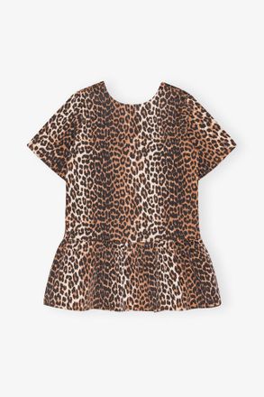 Ganni Mixed Leopard Open-back Mini Denim Dress - Size 10/12 Organic Cotton