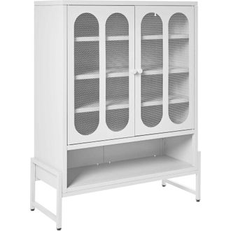 Beliani 2 Door Sideboard White Steel Oval Perforated Doors 5 Shelves Ventilation Slots Leg Caps Home Office Furniture Industrial Design SOLETTA