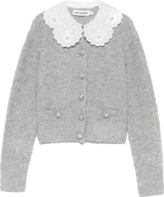 Self Portrait Cardigan met kanten kraag - Dames - Vesten - Grijs - XS - Katoen - Truien & Vesten
