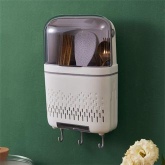 OEM Soporte De Pared Para Utensilios De Cocina, No Requiere Taladrar, 19 &times; 8,5 &times; 30 Cm, Blanco Con Desag&uuml;e - Pr&aacute;ctico Organizador Para Cubiertos, Tenedore