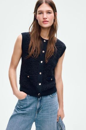 H&M Boucl&eacute;-knit Waistcoat in Navy Blue at Nordstrom, Size Xx-Large