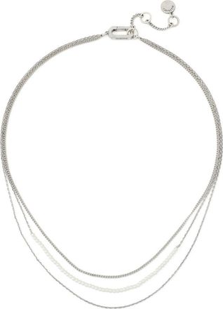 AllSaints Layered Faux Pearl & Mixed Link Necklace in Pearl/warm Silver at Nordstrom
