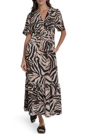 DKNY Print V-Neck Maxi Dress in Blurred Zebra at Nordstrom Rack, Size X-Large